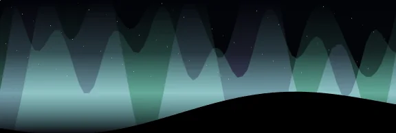 Aurora visualizer scene: northern lights rising from a dark horizon.